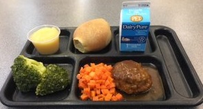 Plateau repas scolaire Image avec pain de viande